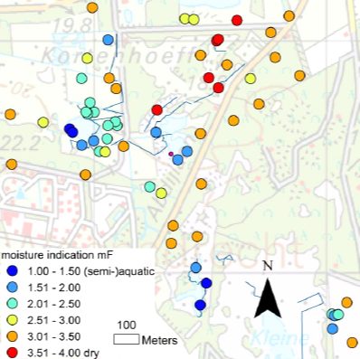 Average moisture indicator value (mF) of vegetation plots in a nature area calculated using ESTAR